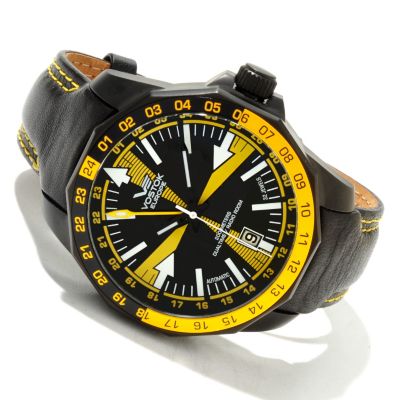 617-863 - Vostok-Europe Men's Radio Room Limited Edition Automatic Dual Time Leather Strap Watch