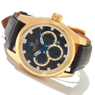 DEEP BLUE MEN'S FLEET ADMIRAL AUTOMATIC FULL CALENDAR LEATHER STRAP WATCH