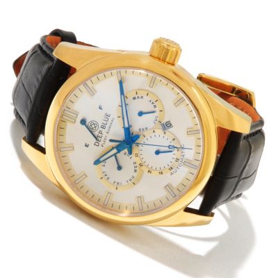 617-932 - Deep Blue Men's Fleet Admiral Automatic Stainless Steel Leather Strap Watch