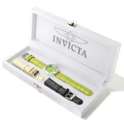 INVICTA WOMEN'S PRO DIVER CERAMIC CASE INTERCHANGEABLE 3PC LEATHER STRAP SET