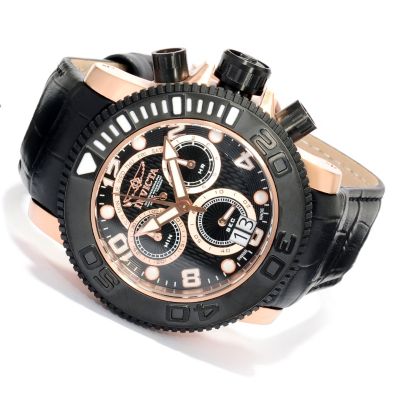 INVICTA MEN'S SEA HUNTER SWISS CHRONOGRAPH BIG DATE LEATHER STRAP WATCH