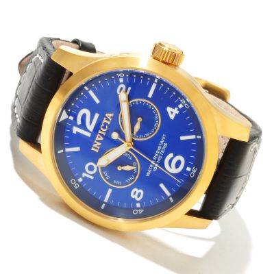 INVICTA MEN'S SPECIALTY MILITARY QUARTZ DAY & DATE LEATHER STRAP WATCH