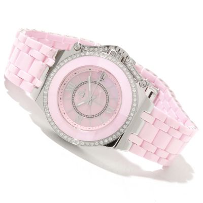 Oniss Women's Ceramic/Stainless Stl Swiss Crystal Acc. MOP Dial Bracelet Watch