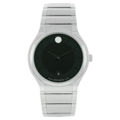 618-144 - Movado Men's Swiss Quartz Black Dial Stainless Steel Bracelet Watch 
