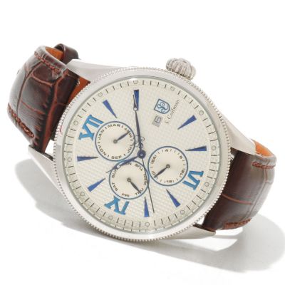 S. COIFMAN MEN'S QUARTZ MULTIFUNCTION STAINLESS CASE LEATHER STRAP WATCH