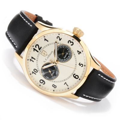 618-248 - S. Coifman Men's Quartz Stainless Steel Case Leather Strap Watch