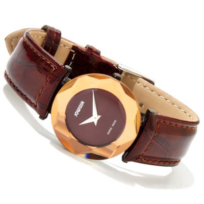 618-261 - Jowissa Women's Crystal 3 Swiss Made Quartz Stainless Steel Leather Strap Watch