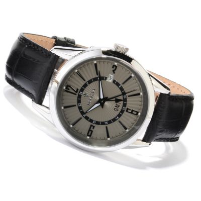 INVICTA MEN'S VINTAGE QUARTZ GMT LEATHER STRAP WATCH