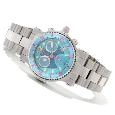 618-845 - Renato Women's Beauty Diver Swiss Chronograph Blue Dial Stainless Steel Bracelet Watch