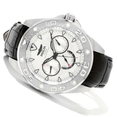 INVICTA MENS PRO DIVER ELEGANT OCEAN QUARTZ MULTI LEATHER STRAP WATCH