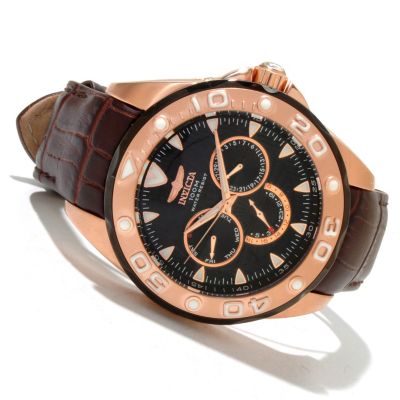 INVICTA MENS PRO DIVER ELEGANT OCEAN QUARTZ MULTI LEATHER STRAP WATCH