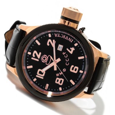INVICTA MEN'S RUSSIAN DIVER QUARTZ MOVEMENT LEATHER STRAP WATCH