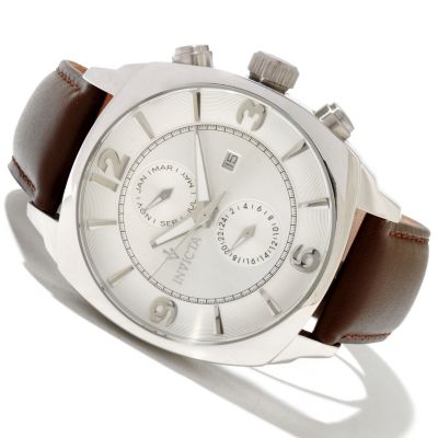 INVICTA MEN'S VINTAGE DAY & DATE QUARTZ LEATHER STRAP WATCH