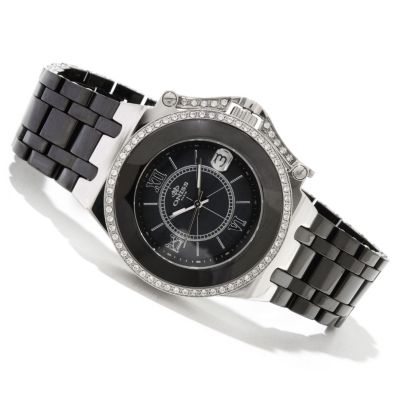 ONISS WOMEN'S CERAMIC SWISS MVMT MOP DIAL CRYSTAL ACCENTED BRACELET WATCH