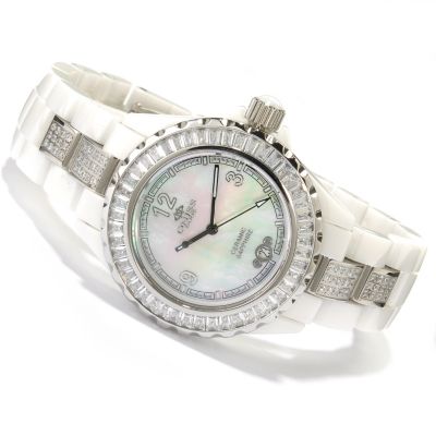 ONISS WOMEN'S CERAMIC CRYSTAL ACCENTED BRACELET WATCH