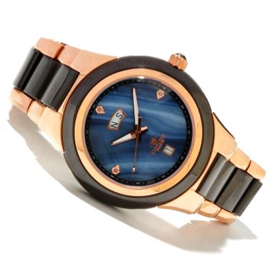 ONISS MEN'S/WOMEN'S CERAMIC & S.STEEL DAY/DATE MOP DIAL BRACELET WATCH