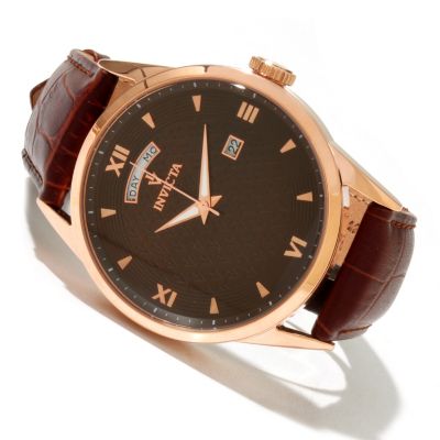 INVICTA MEN'S VINTAGE DAY & DATE QUARTZ LEATHER STRAP WATCH