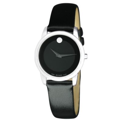 619-253 - Movado Women's Museum Swiss Quartz Round Case Black Leather Strap Watch