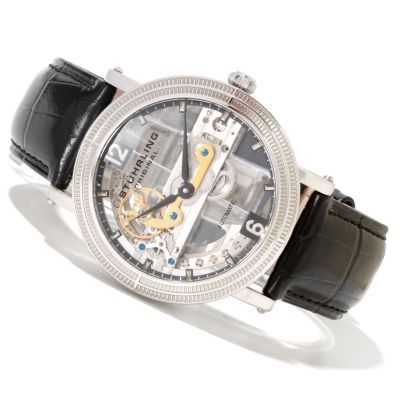 Stuhrling Original Men's Brumalia Bridge Skeleton Mechanical Leather Strap Watch