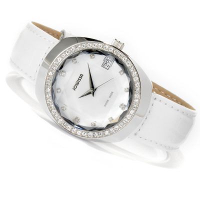 619-452 - Jowissa Women's Como Swiss Made Quartz Crystal Accented Leather Strap Watch