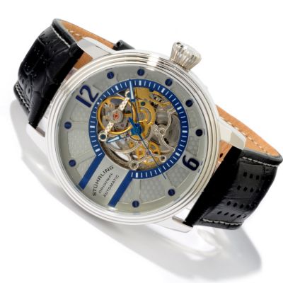 Stuhrling Original Men's Prospero Skeleton Automatic Leather Strap Watch
