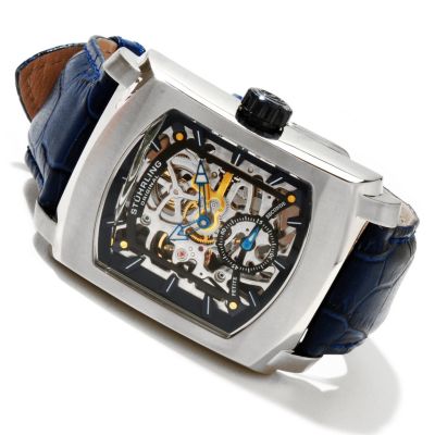 Stuhrling Original Men's Midtown Banker Mechanical Skeleton Leather Strap Watch