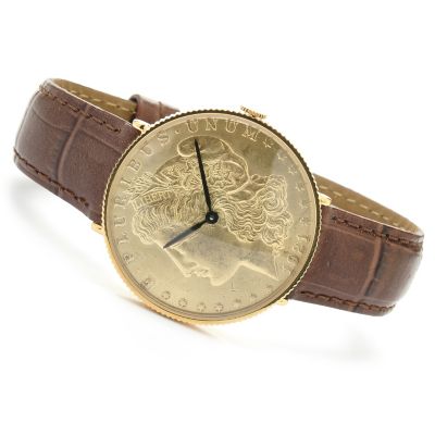 Stauer Men's Morgan Stainless Steel Leather Strap Watch