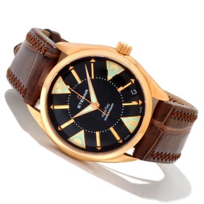 619-623 - Eterna Men's Kontiki Limited Edition Swiss Made Automatic 18K Rose Gold Alligator Strap Watch