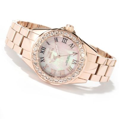 INVICTA WOMEN'S ANGEL BLUSH MORGANITE BEZEL MOP DIAL STAINLESS BRACELET WATCH