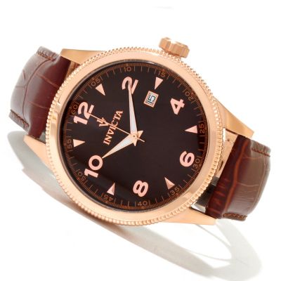 INVICTA MEN'S VINTAGE DATE QUARTZ LEATHER STRAP WATCH