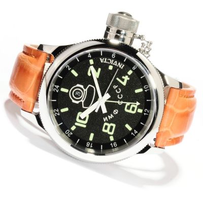 INVICTA MEN'S RUSSIAN DIVER QUARTZ GMT GENUINE ALLIGATOR STRAP WATCH