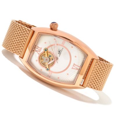 ADEE KAYE STAINLESS STEEL AUTOMATIC SKELETON MESH STRAP WATCH