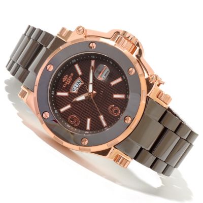 ONISS MEN'S STAINLESS STEEL & CERAMIC DAY/DATE BRACELET WATCH