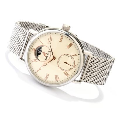 ADEE KAYE MEN'S AUTOMATIC SUN/MOON MESH STRAP WATCH