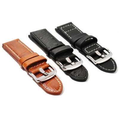 3 Pc Strap Set: 24 mm Simulated Ostrich, Simulated Crocodile, & Polyfiber Strap
