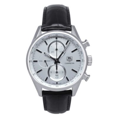 619-847 - Tag Heuer Men's Carrera Swiss Quartz Chronograph Black Leather Strap Watch 