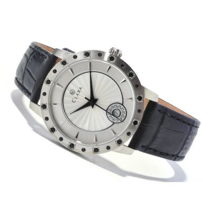 619-942 - Clara by CW Women's Quartz Crystal Accented Leather Strap Watch