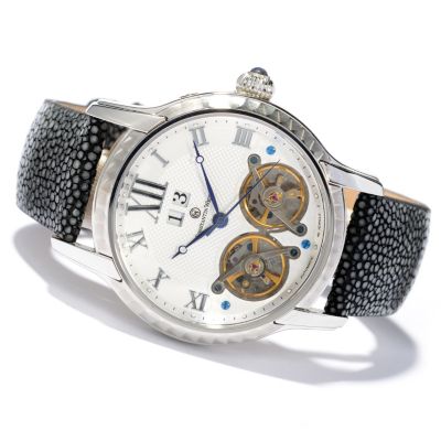 CONSTANTIN WEISZ MEN'S DOUBLE OPEN HEART AUTOMATIC STRAP WATCH W/ 10 SLOT BOX