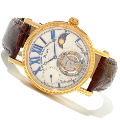 Stauer Men's Bravura Tourbillon Leather Strap Watch