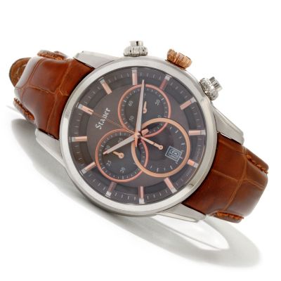 619-962 - Stauer Men's Cresta Quartz Chronograph Leather Strap Watch