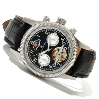 CONSTANTIN WEISZ MEN'S OPEN HEART AUTOMATIC STRAP WATCH W/ 10 SLOT BOX
