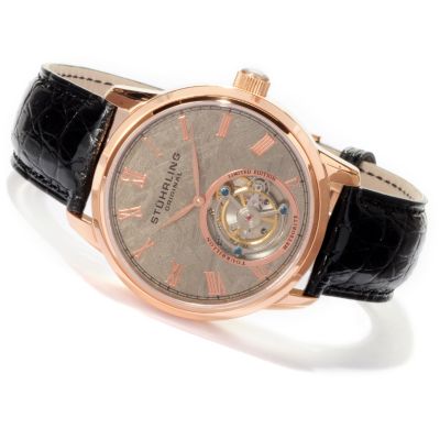 619-971 - St&uuml;hrling Original Men's Limited Edition Mechanical Tourbillon Meteorite Alligator Strap Watch 
