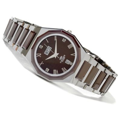 Oniss Women's Tungsten & Ceramic Day/Date Diamond Accented Bracelet Watch