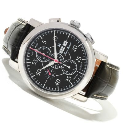 JEAN MARCEL MEN'S CLARUS SWISS MADE LE AUTO CHRONO BLACK LEATHER STRAP WATCH