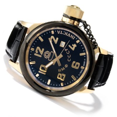 INVICTA MEN'S RUSSIAN DIVER QUARTZ MOVEMENT STAINLESS CASE LEATHER STRAP WATCH