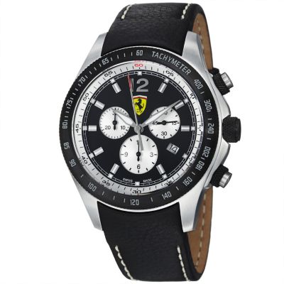 620-113 - Ferrari Men’s Scuderia Swiss Made Quartz Chronograph Black Leather Strap Watch