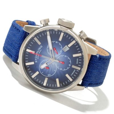 Stuhrling Original Men's Concorso Sport Quartz Chronograph Denim Strap Watch