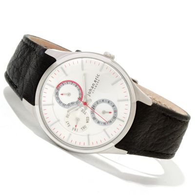 Johan Eric Men's Streur Multifunction Quartz Leather Strap Watch