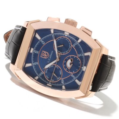 620-180 - S. Coifman Men's Swiss Made Quartz GMT Stainless Steel Leather Strap Watch