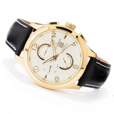 S. COIFMAN MEN'S QUARTZ MASTER CALENDAR STAINLESS CASE LEATHER STRAP WATCH